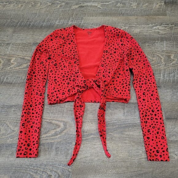 SUNDAY BEST | Aritzia Wrap Crop Top Long Sleeve Shirt Leopard | Sz. XS - Picture 2 of 4